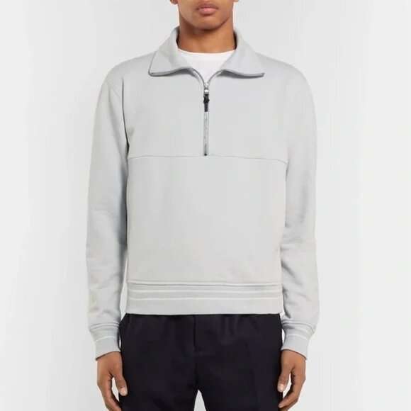 Mr Porter Designer NWOT Loopback Cotton-Jersey Half-Zip Sweatshirt Size XXL Gray - Picture 1 of 13